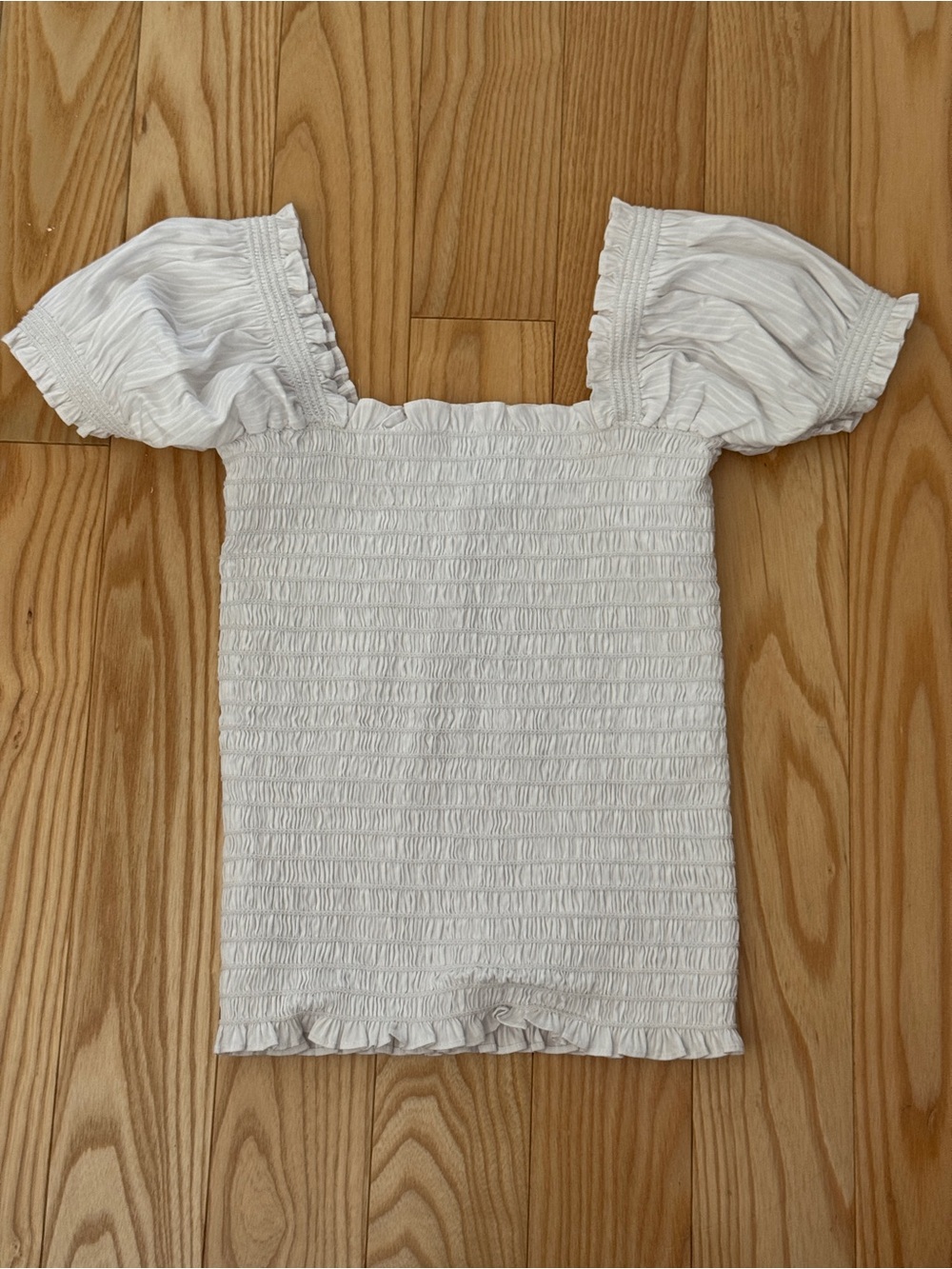 La Ligne White Smocked Puff-Sleeve Top Size XS